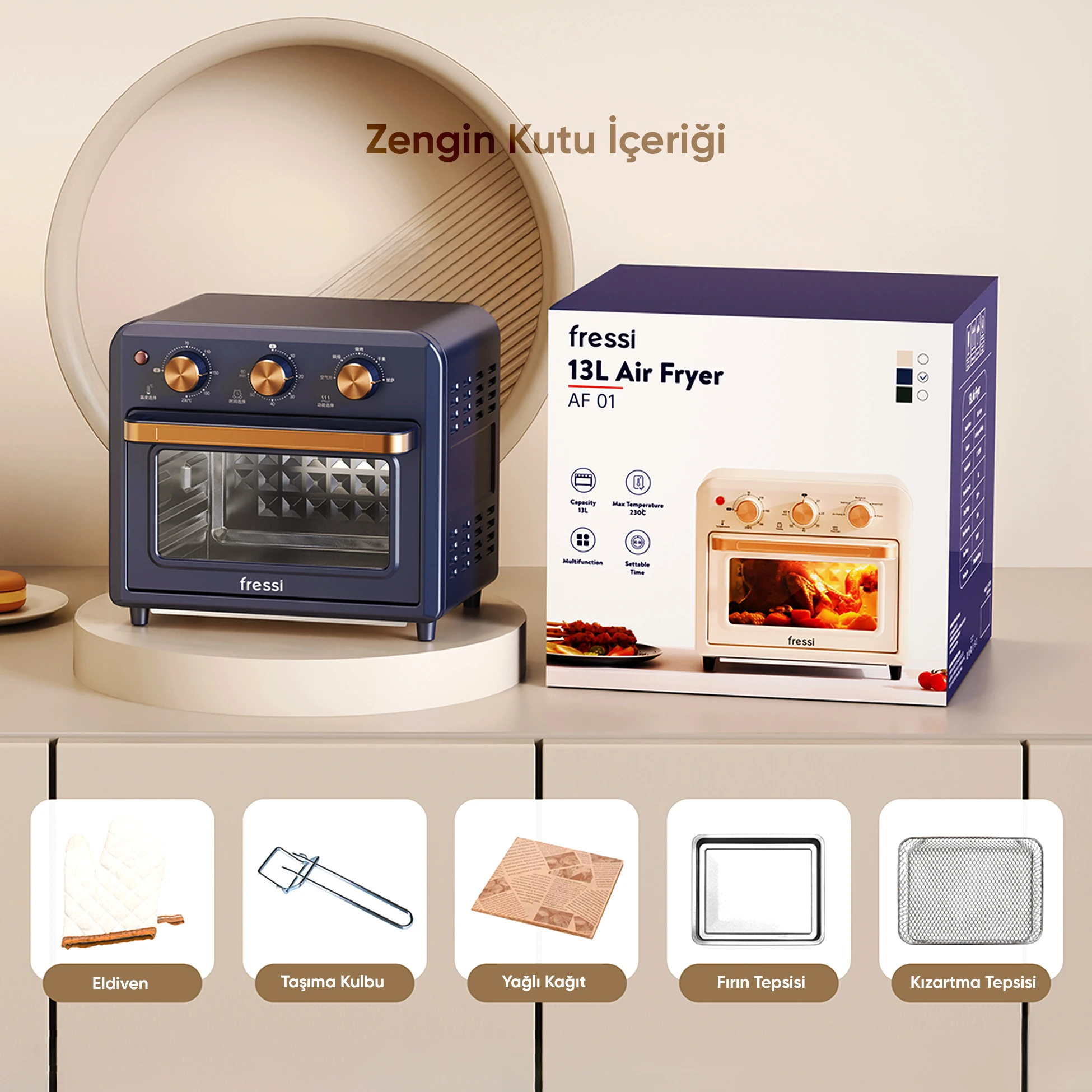 AF-01 Çok Fonksiyonlu Süre Ayarlamalı 13 Litre Xxxl Sıcak Hava Fritözü Akıllı Kore Fırını Airfryer