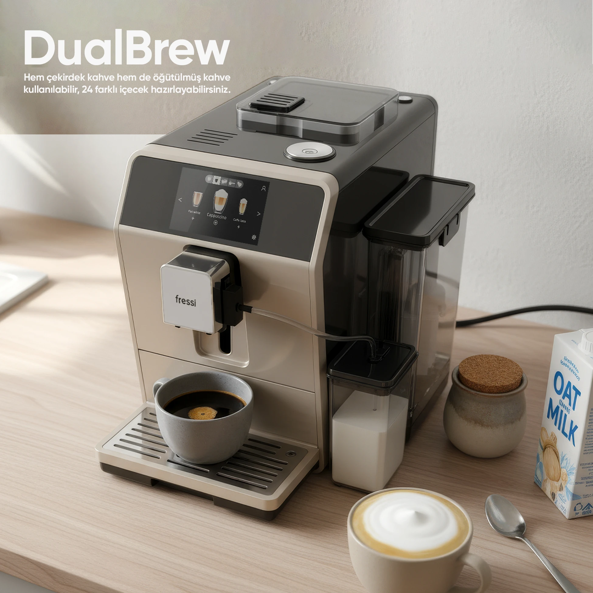 Dijital Ekranlı Tam Otomatik Espresso Kahve Makinesi 24 Sıcak ve Soğuk İçecek EM-1592 Coffero