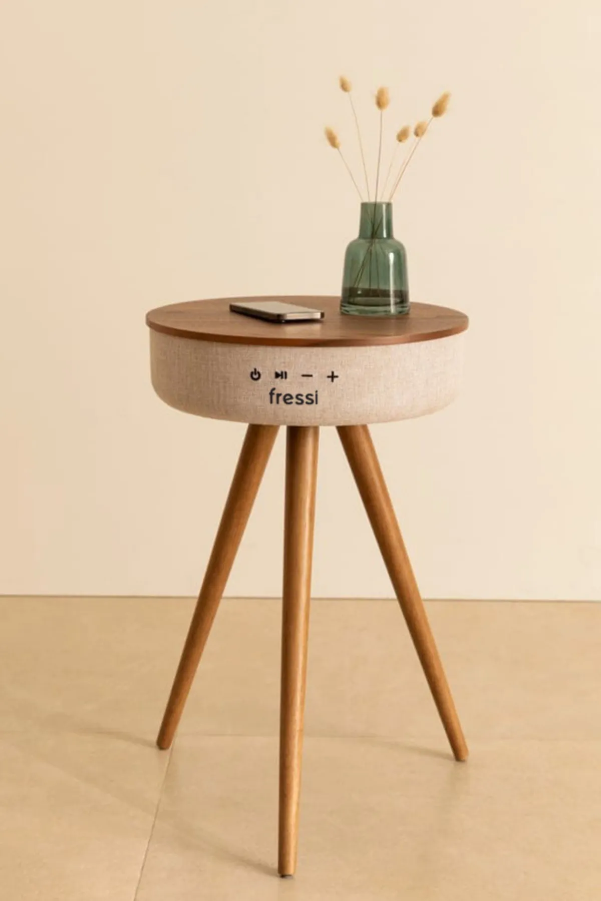 Bluetooth Hoparlör Hızlı Şarj Destekli Ahşap Ayaklı Kablolu Sehpa Speaker Fr-sh2502 Nature