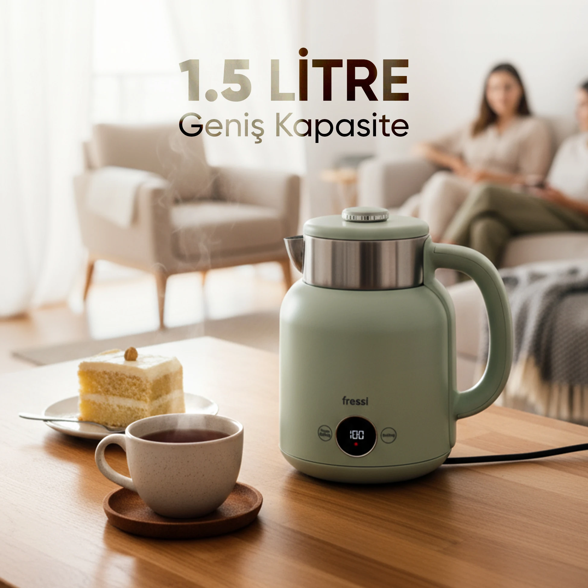 KT-01 Retrofi Su Yeşili 1.5 L Retro Elektrikli Kettle