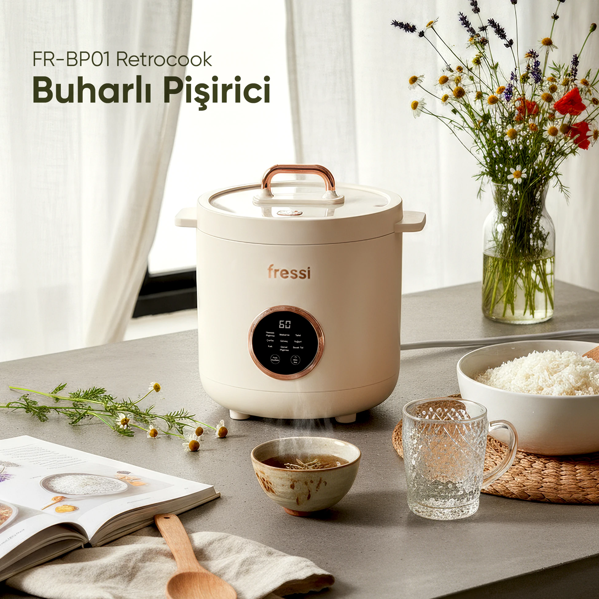 FR-BP01 Retrocook 1,2L 300W Buharlı Çok Fonksiyonlu Pişirici