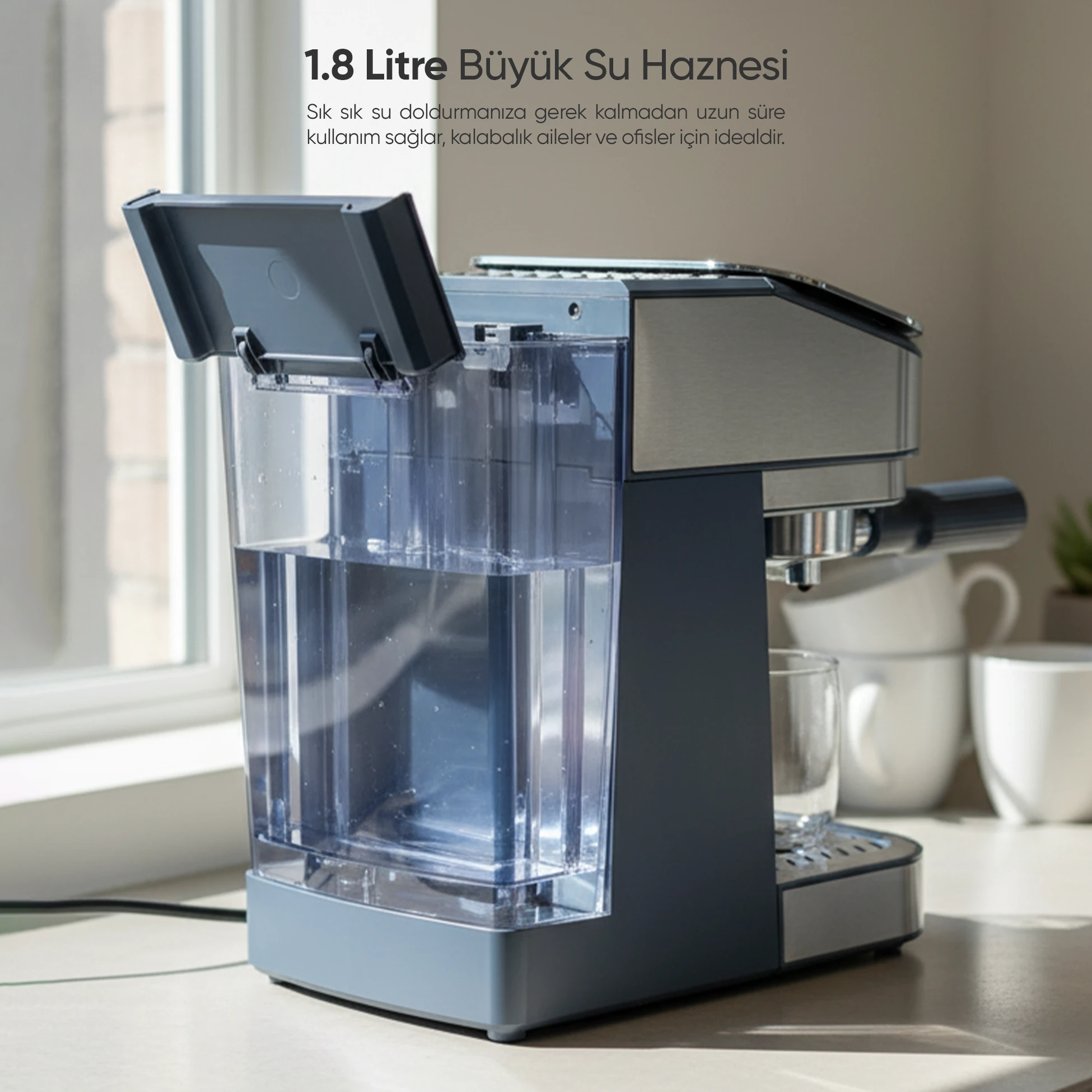 EM-02 Urban 1,5L 20Bar Tam Otomatik Kahve Lacivert Espresso Makinesi