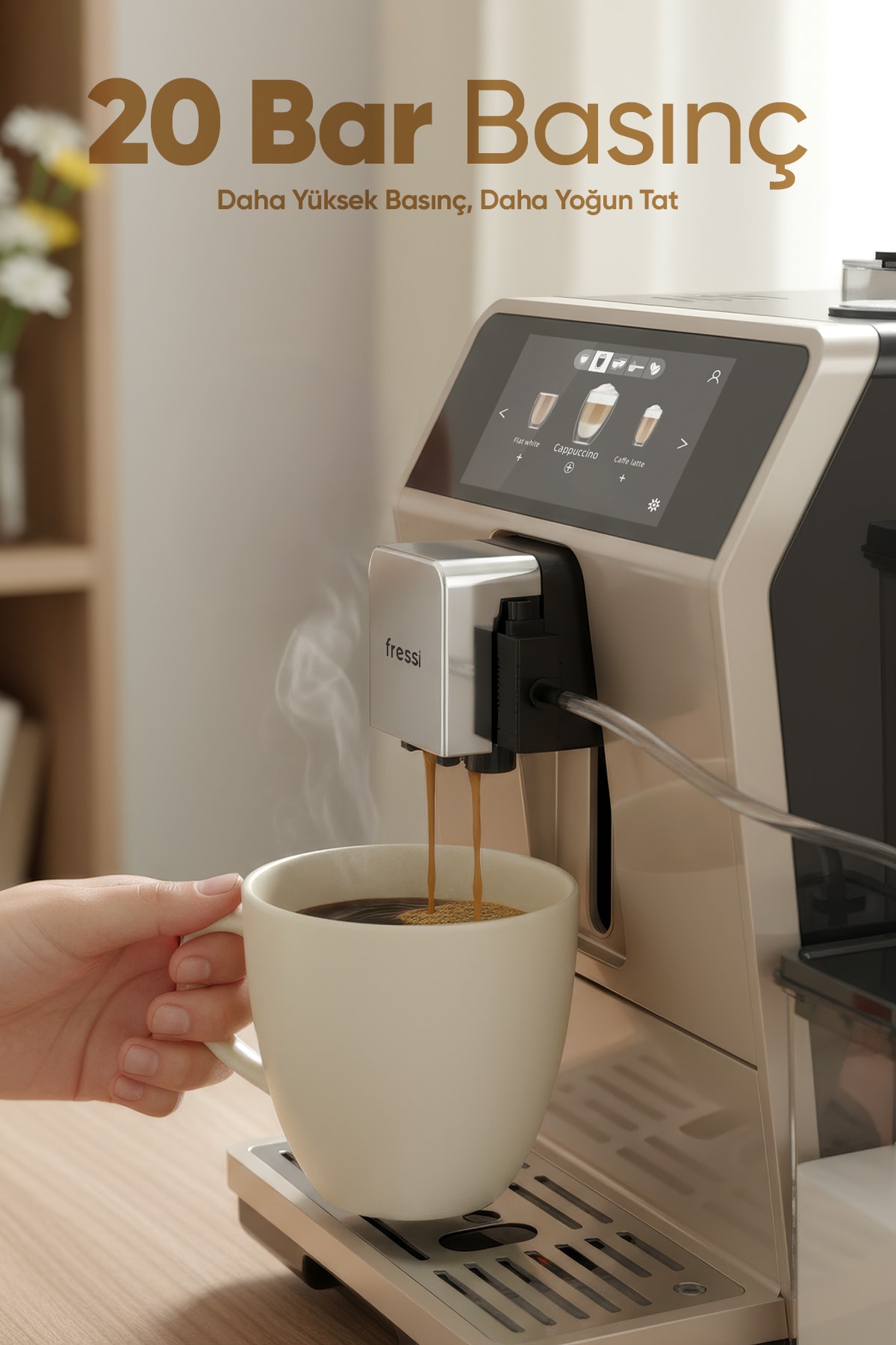 Dijital Ekranlı Tam Otomatik Espresso Kahve Makinesi 24 Sıcak ve Soğuk İçecek EM-1592 Coffero
