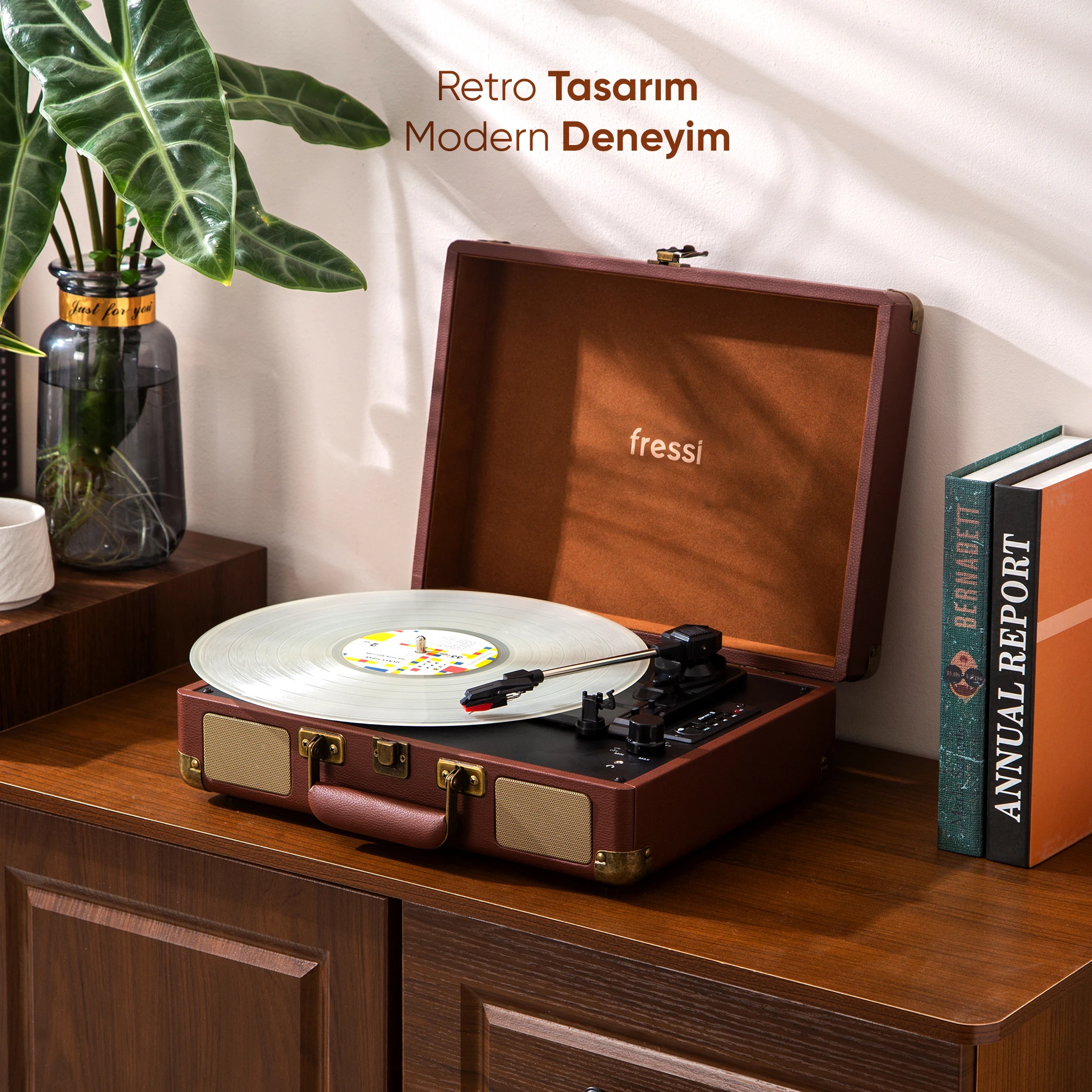 FR-P101 Zenitte Dahili Hoparlörlü Pikap Müzik Kutusu Usb+Rca+Bluetooth 