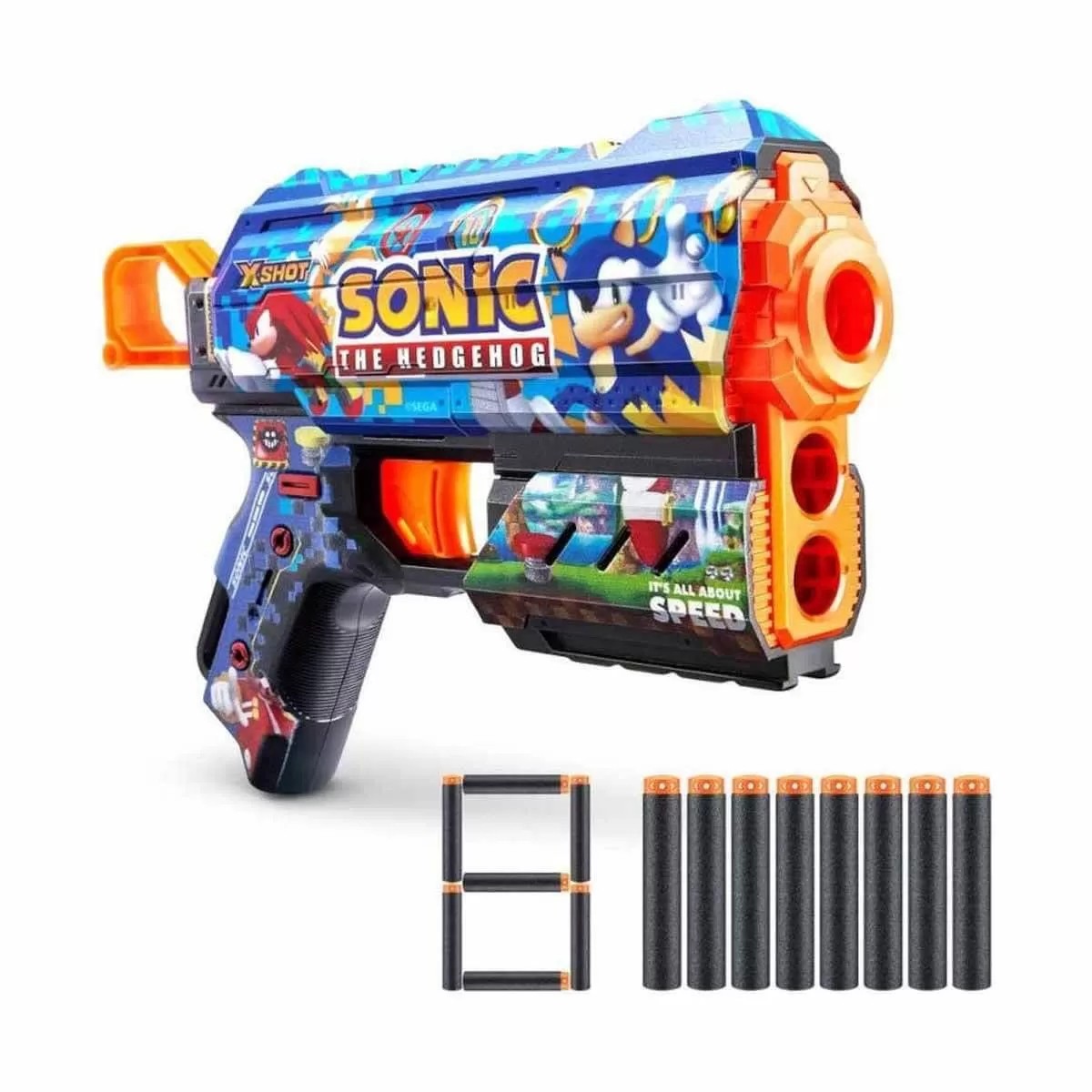 36648 X-shot Skins Flux Sonic The Hedgehog 8 Mermili Sünger Dart Atan Silah 21 Cm -sunman