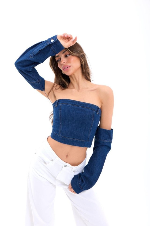 7357 KOT CROP-MAVİ
