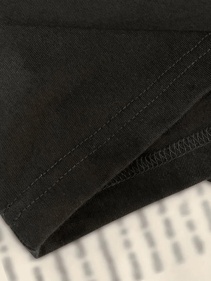 Baskılı Oversize Bisiklet Yaka T-shirt - Siyah