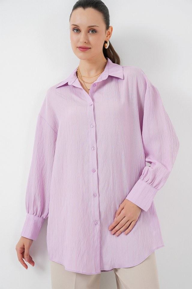 Çizgili Uzun Gömlek Tunik 5963 - Lila