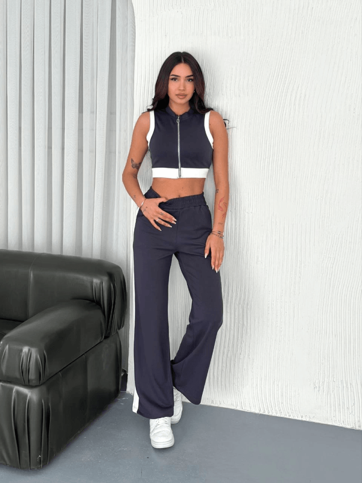 Osy Modal Yumuşak Dokulu Kumaş Tam Fermuarlı Crop Pantalon İkili Takım - Antrasit