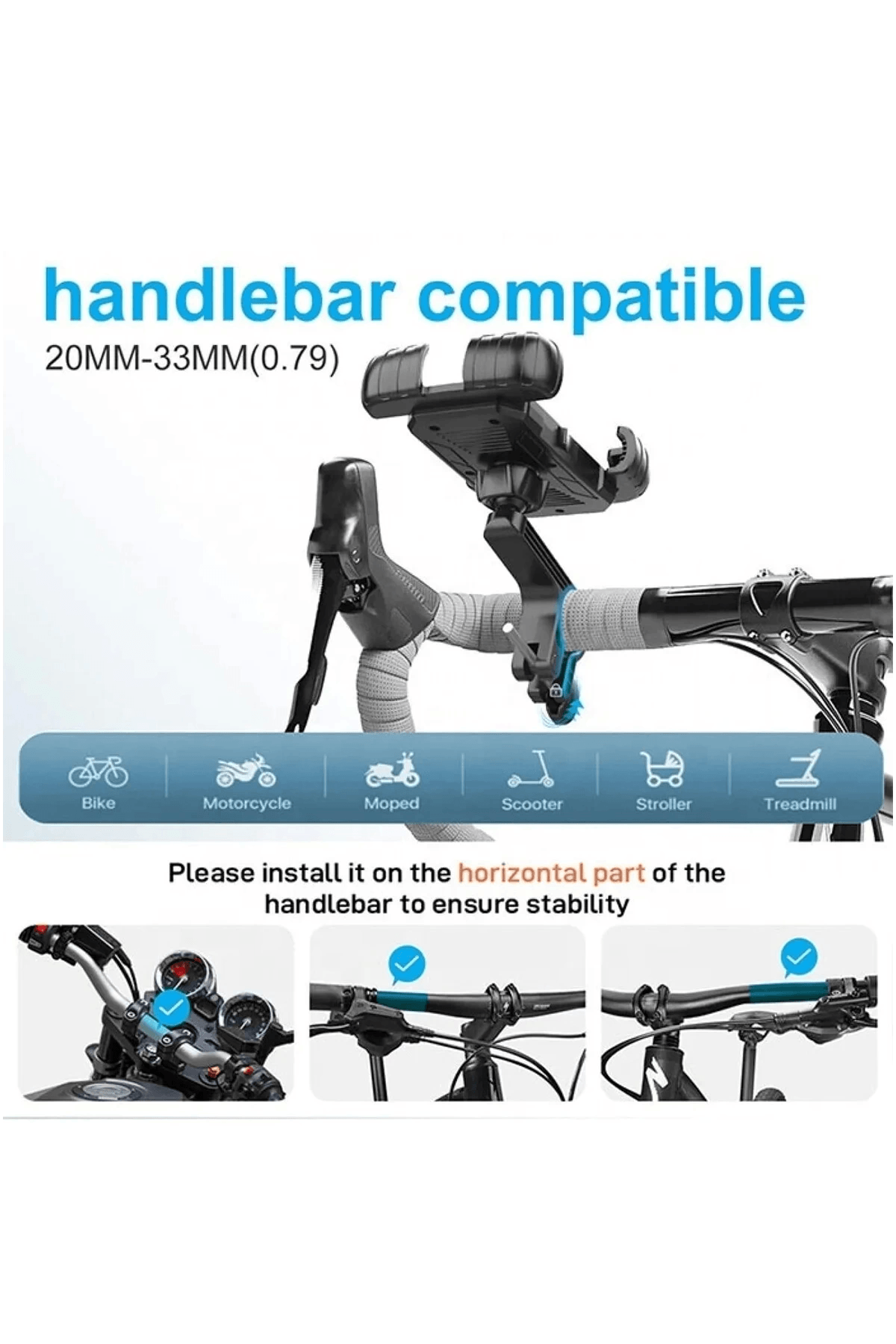360° Derece Ayarlanabilen Gidon Bağlantılı Bisiklet Motosiklet İçin Abs 4-7.8″ İnç Telefon Tutucu