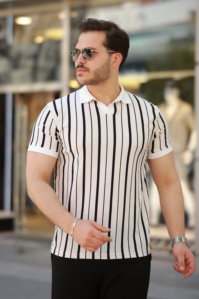 Erkek Yakalı örme Kumaş Kısa Kollu T-shirt