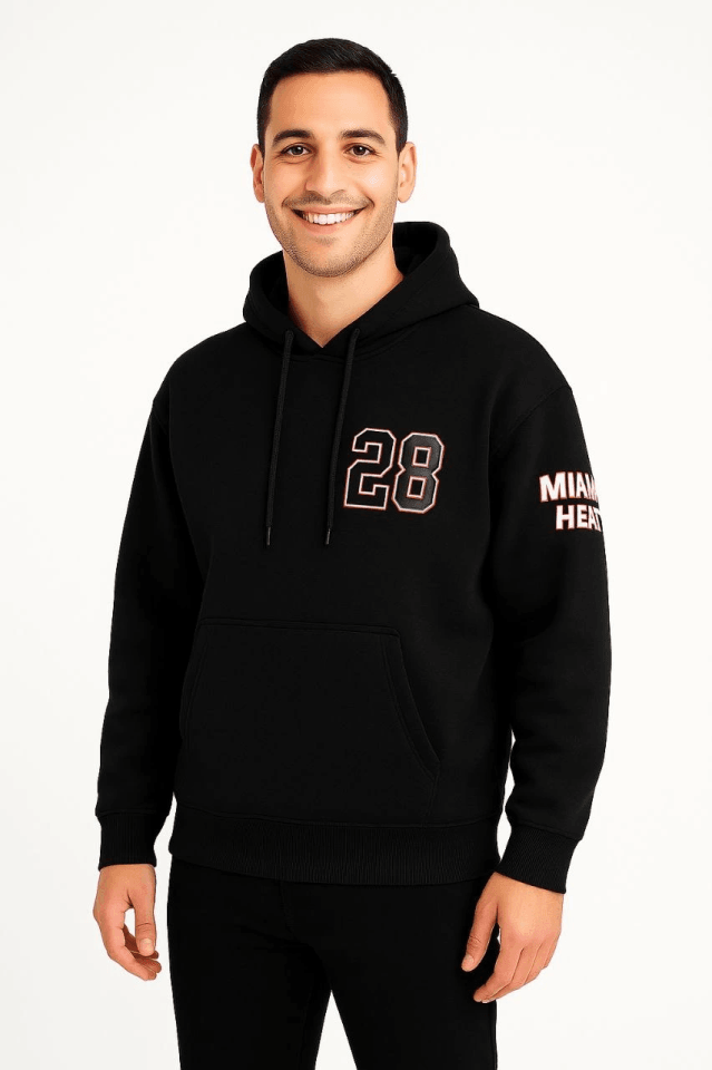 Üç İplik Kapüşonlu Ön Ve Arka Baskılı SweatShirt Hoodie - Siyah