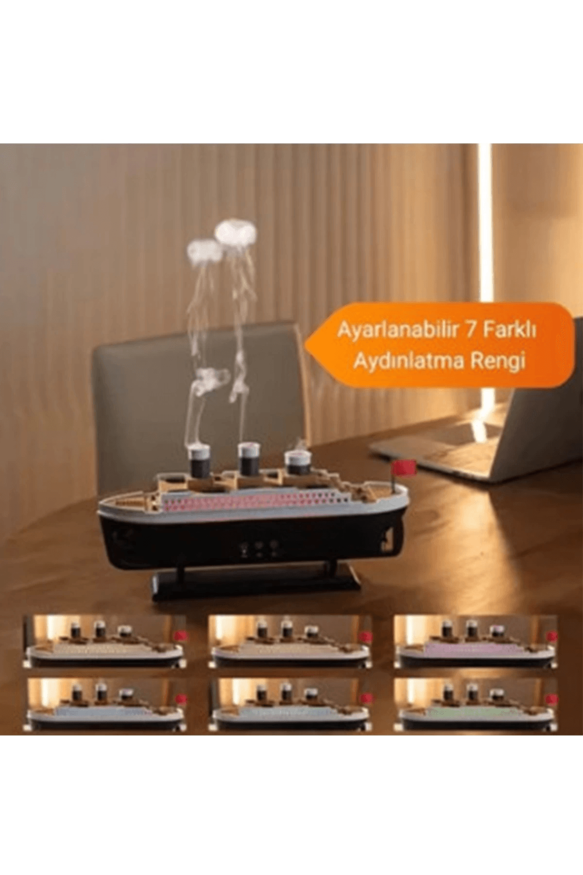 Titanic Gemi Hava Nemlendirici Işıklı Fonksiyonlu Buhar Makinesi Kumandalı