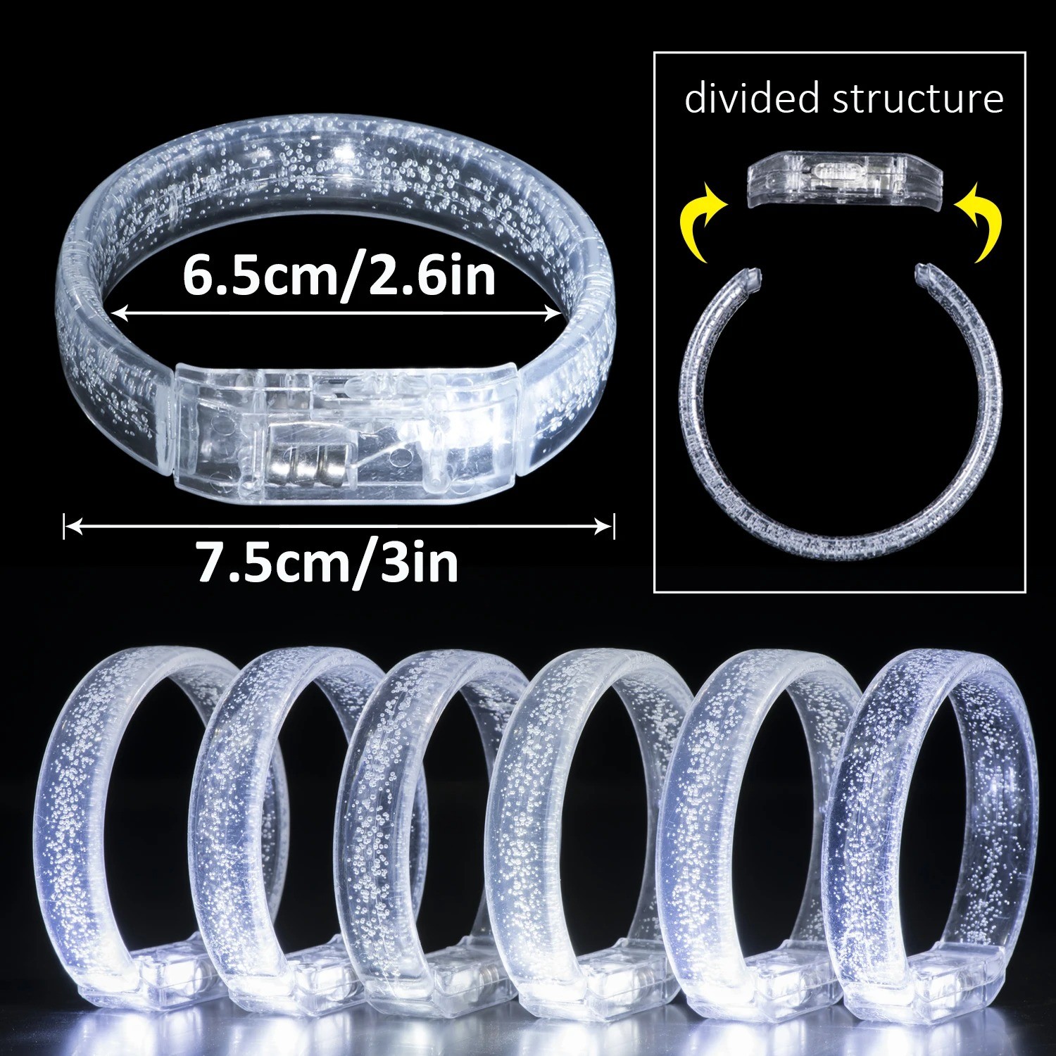 Beyaz-gümüş Led Işıklı Baskı Yapılabilen Pilli Bileklik Bilezik 1,5 Cm Genişlik