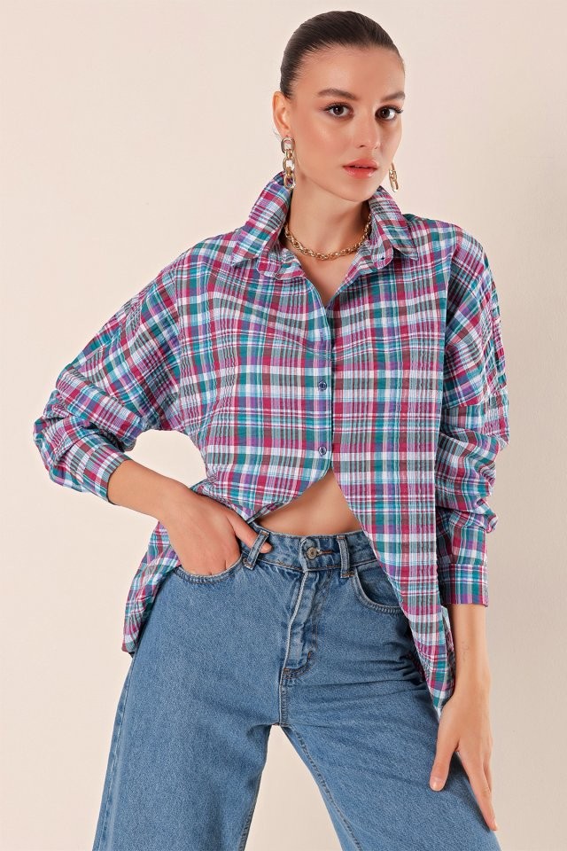3900 Oversize Uzun Basic Gömlek - A. Kiremit