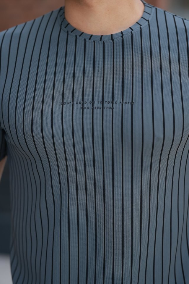 Erkek Dikey çizgili Ottoman Kumaş Kısa Kollu T-shirt