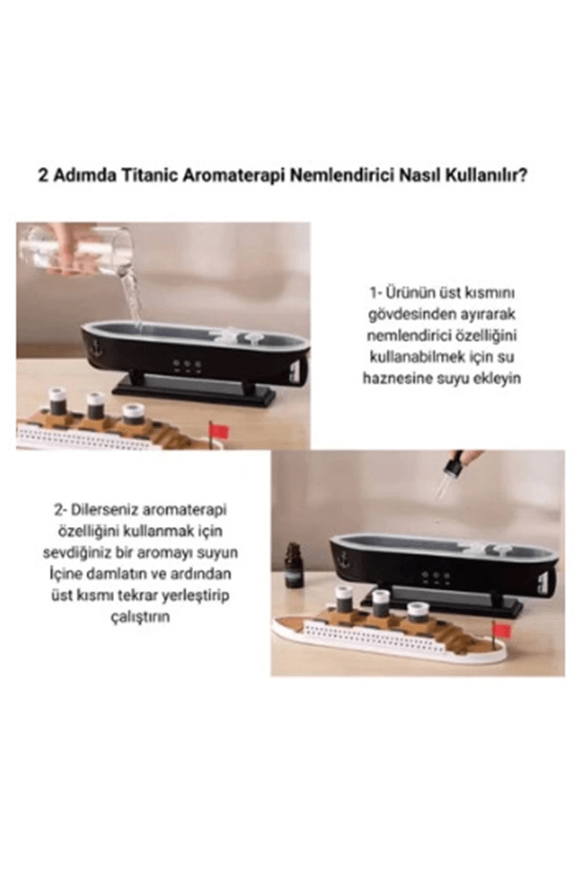 Titanic Gemi Hava Nemlendirici Işıklı Fonksiyonlu Buhar Makinesi Kumandalı