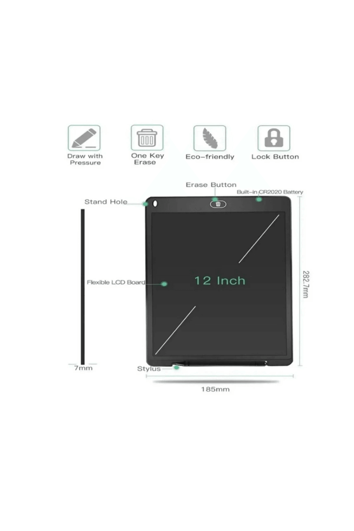 12 Inc Renkli Lcd Grafik Dijital Kalemli Çizim Tableti Yazı Tahta Not Yazma Eğitim Tableti Kırmızı