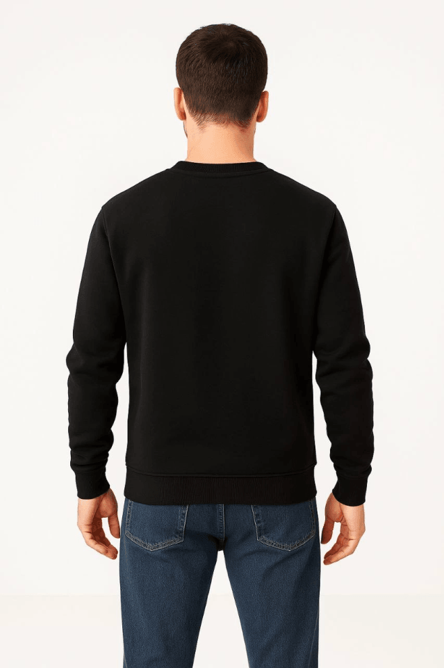 Erkek Üç İplik Düz Bisiklet Yaka SweatShirt - Siyah