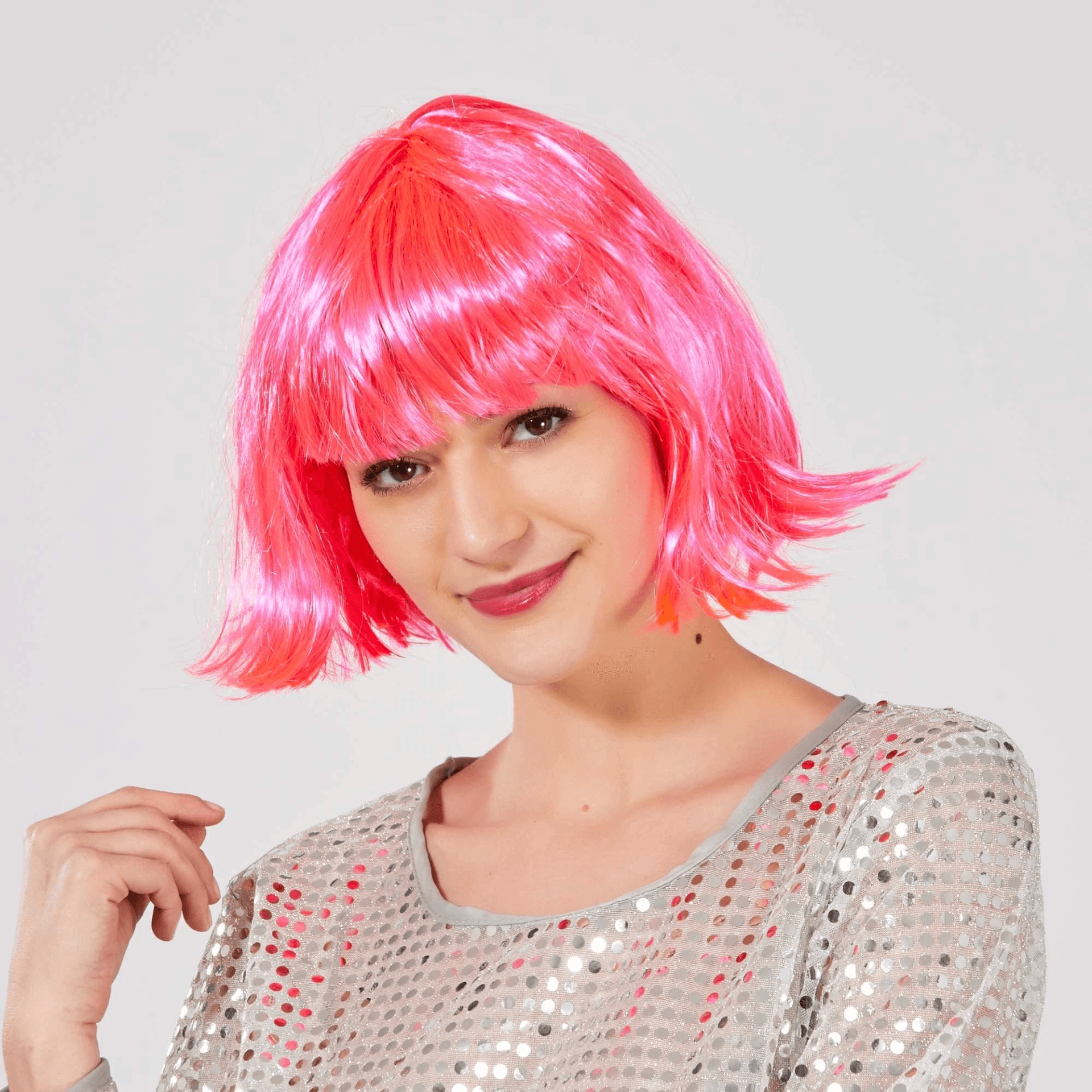 Şeker Pembe Renk Parti Peruğu Küt Saç