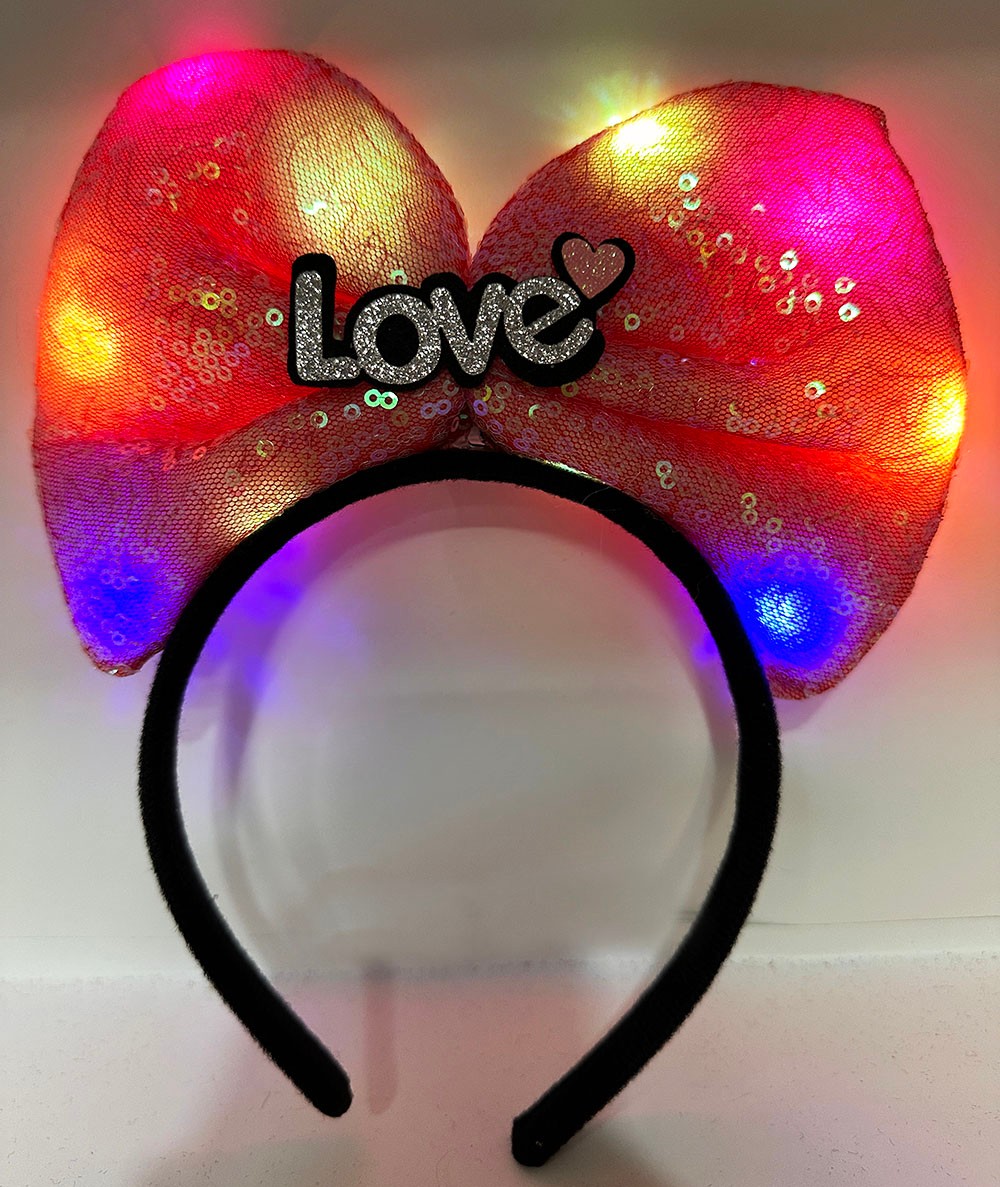Led Işıklı Love Yazılı Fuşya Fiyonk Taç – Kız Çocuk Parti Tacı