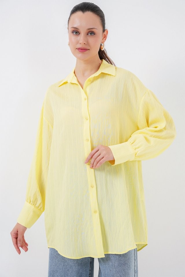 Çizgili Uzun Gömlek Tunik 5963 - Sarı