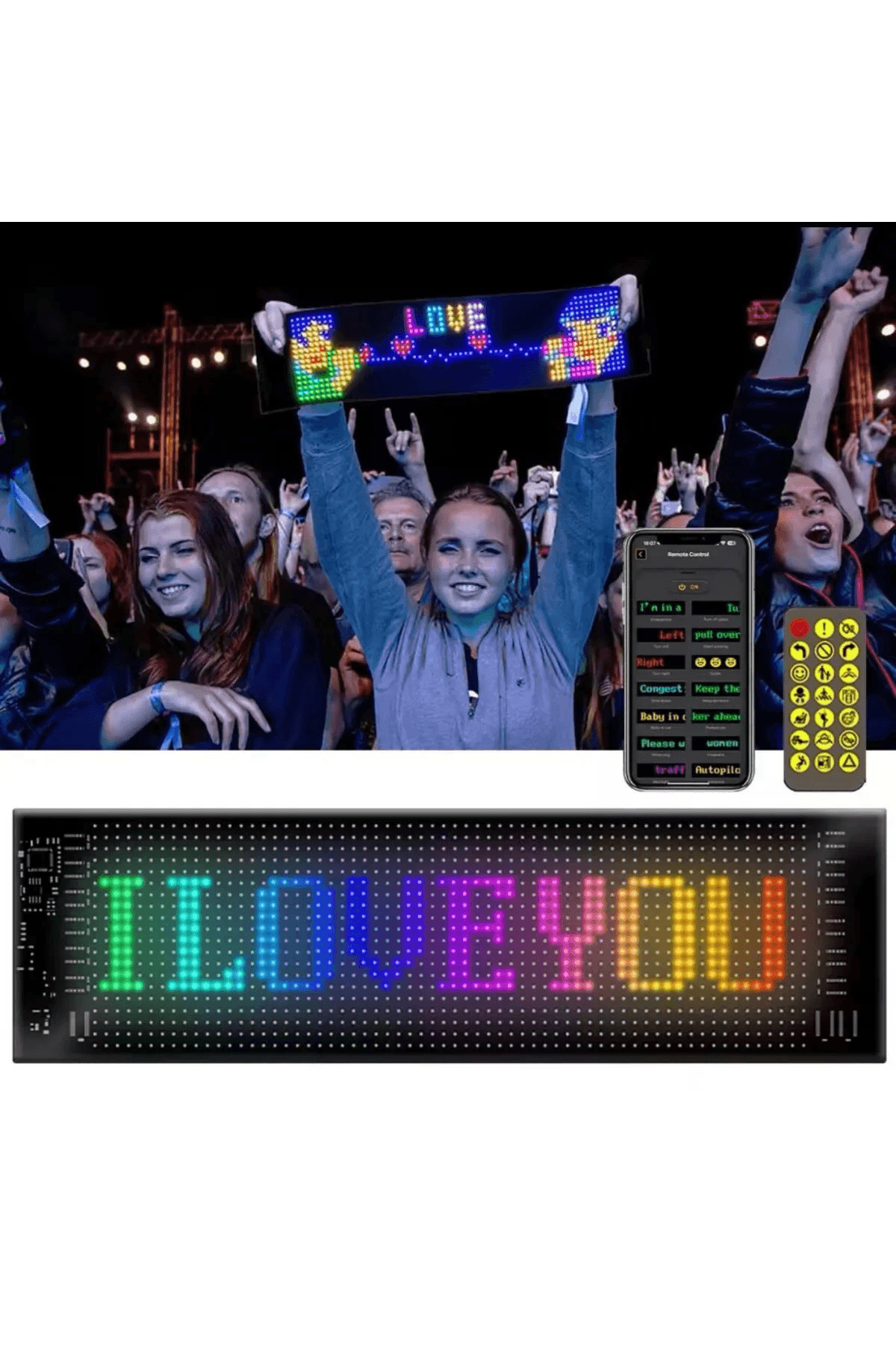 Led Panel Cama Yapışan Telefon Kontrollü Led Ekran Panel 16*64 Led Sayısı