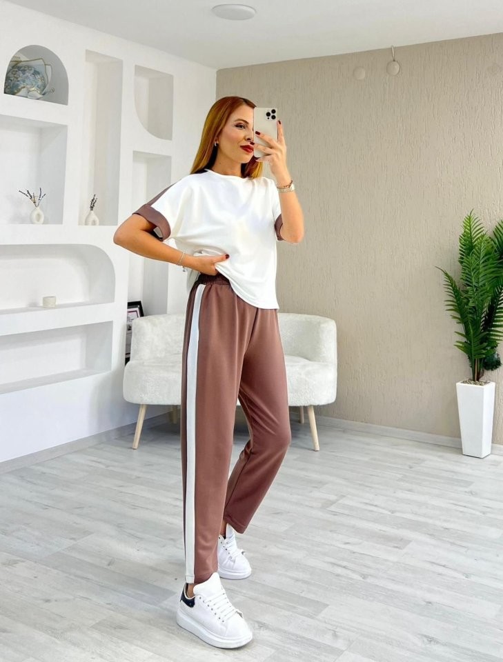 Kadın Modal Dokulu Kumaş Yanı şeritli Takım