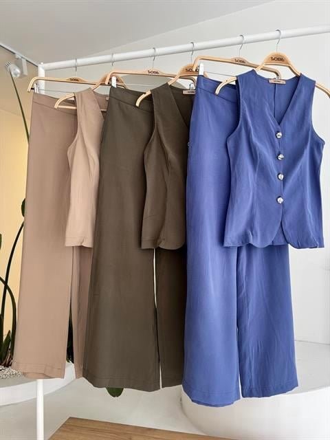 Arkası Bağcıklı Yelek Plazza Pantolon Modal Takım 10202-08