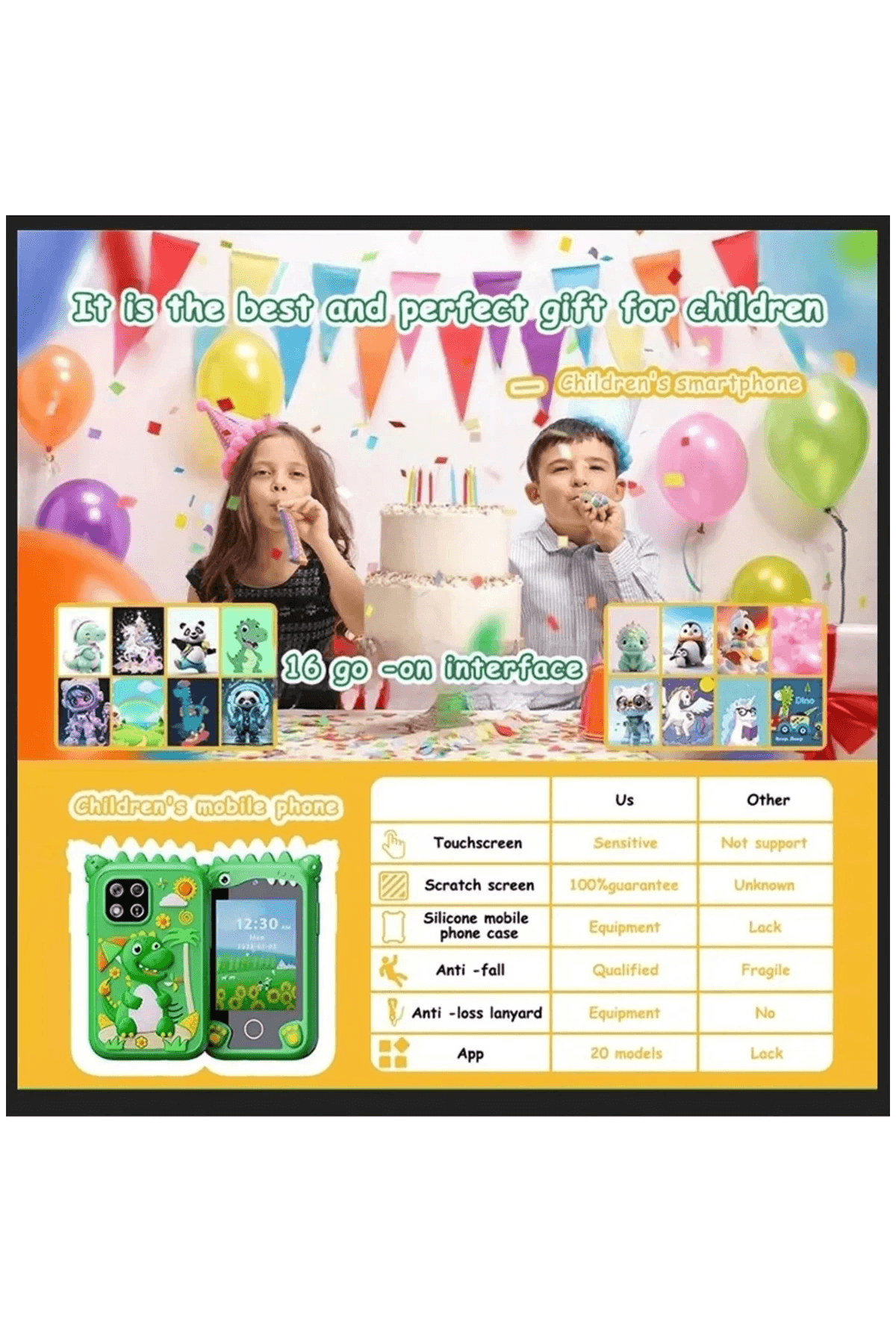 Çocuklar İçin Eğitici Telefon Dokunmatik Ekran Çift Kameralı Fenerli Müzik Çalar Oyun Video Pembe