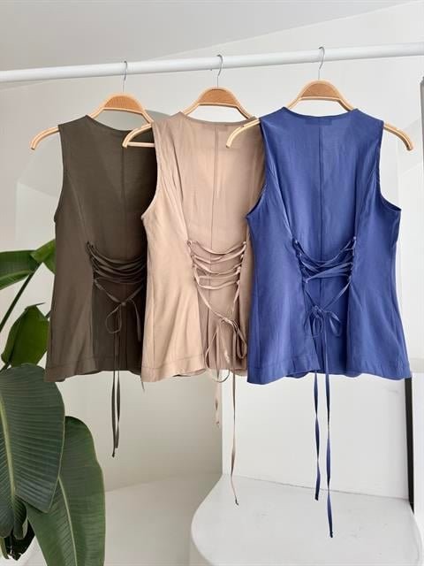 Arkası Bağcıklı Yelek Plazza Pantolon Modal Takım 10202-08