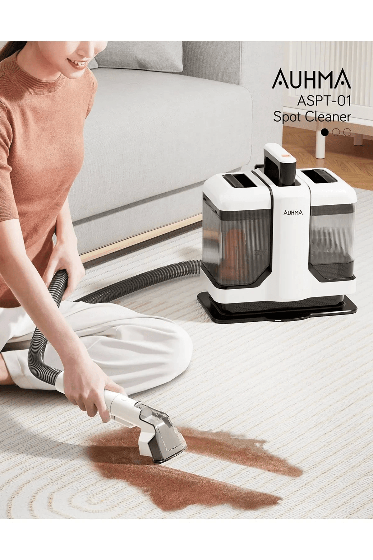 Auhma Koltuk Ve Halı Yıkama Makinesi 2 Başlıklı Leke Çıkarıcı 450 Watt Beyaz