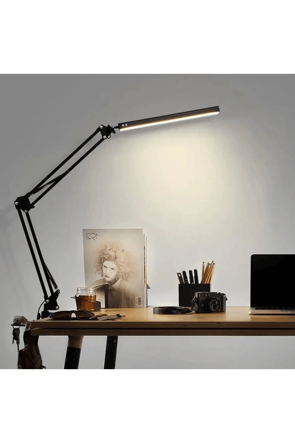 Katlanabilir Led Işık Masa Tutucu Mengeneli Metal 3 Renk Okuma Işığı Çalışma Masası Usbli