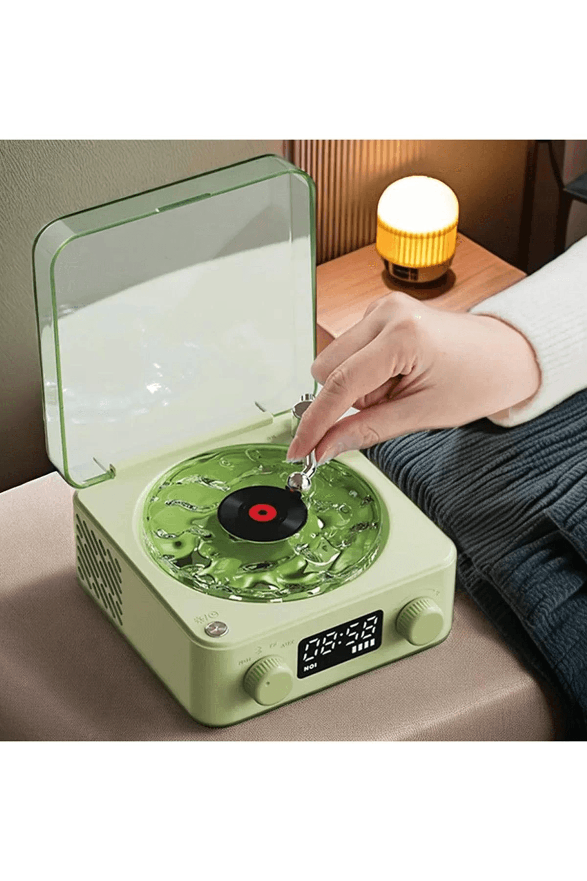 Waves Nostalji Plak Görünümlü Bluetooth Hoparlör 3d Ses Dalgası Retro Müzik Plak Yeşil