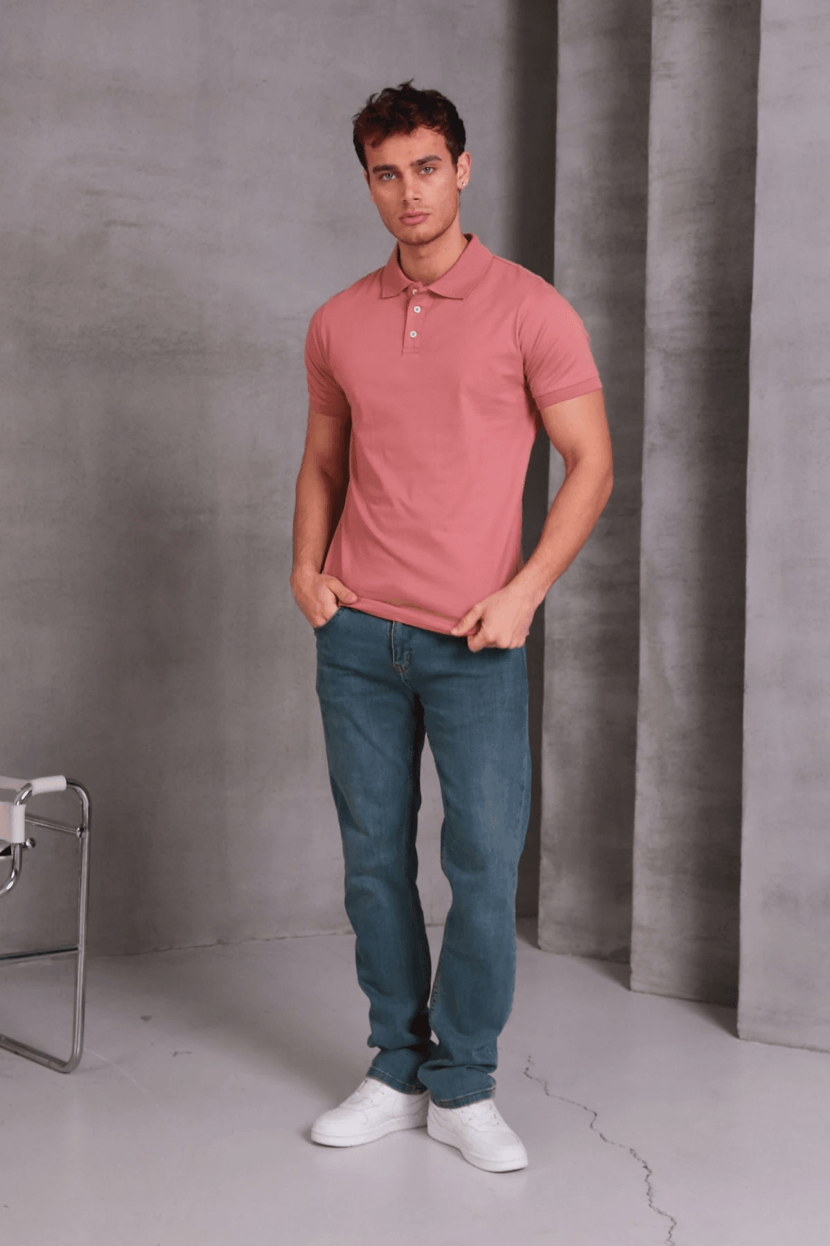 Erkek Slim Fit Pamuklu Yumuşak Doku Nefes Alan Kumaş Yakalı Tişört