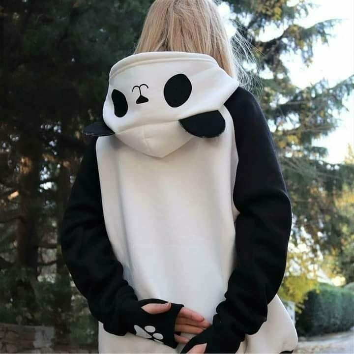 Kadın Panda üç Iplik Kumaş Kapüşonlu Polar Sweat 65 Cm