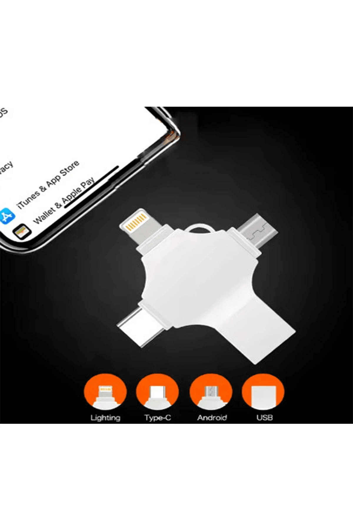 Otg 4in1 Cep Telefonu Çok Fonksiyonlu Usb Flash Bellek 64 Gb Type-c, Micro Sd Ve Kart Okuyucu