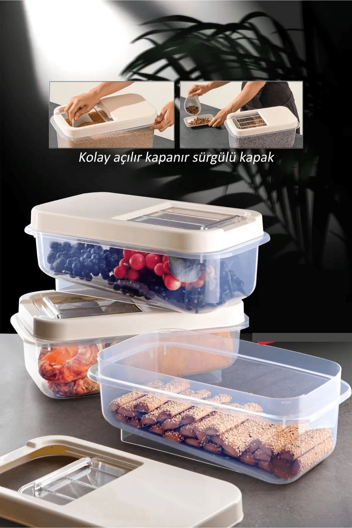 Sürgülü Kapaklı 7.5 Lt Erzak Bakliyat Un Şeker Saklama Kabı