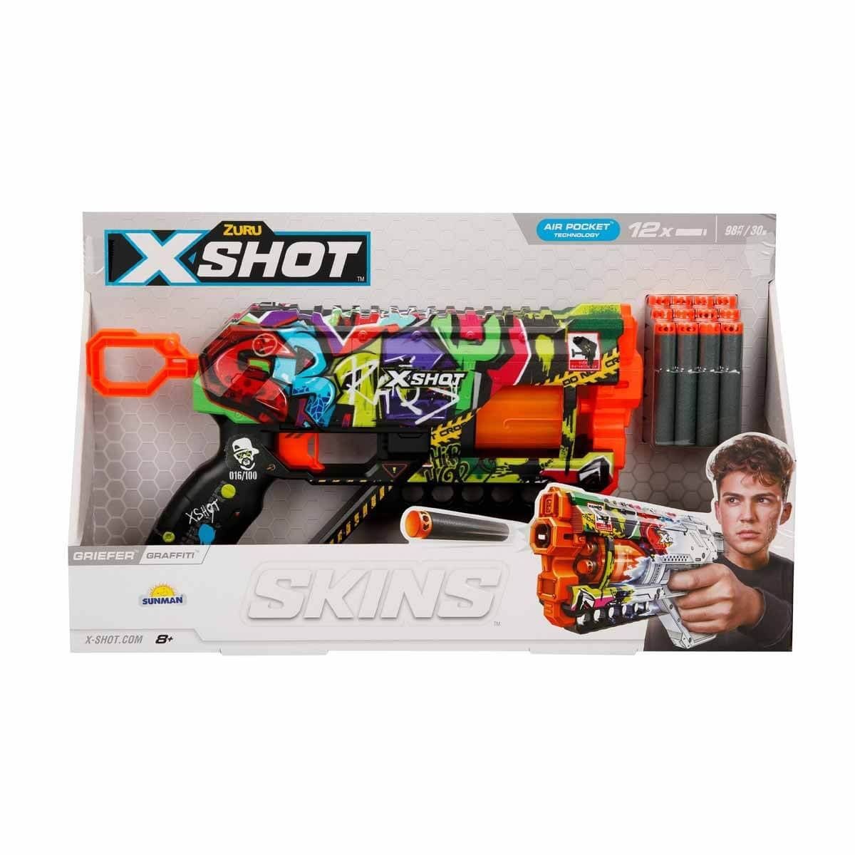 36561 X-shot Skins Griefer 12 Mermili Sünger Dart Atan Silah 32 Cm