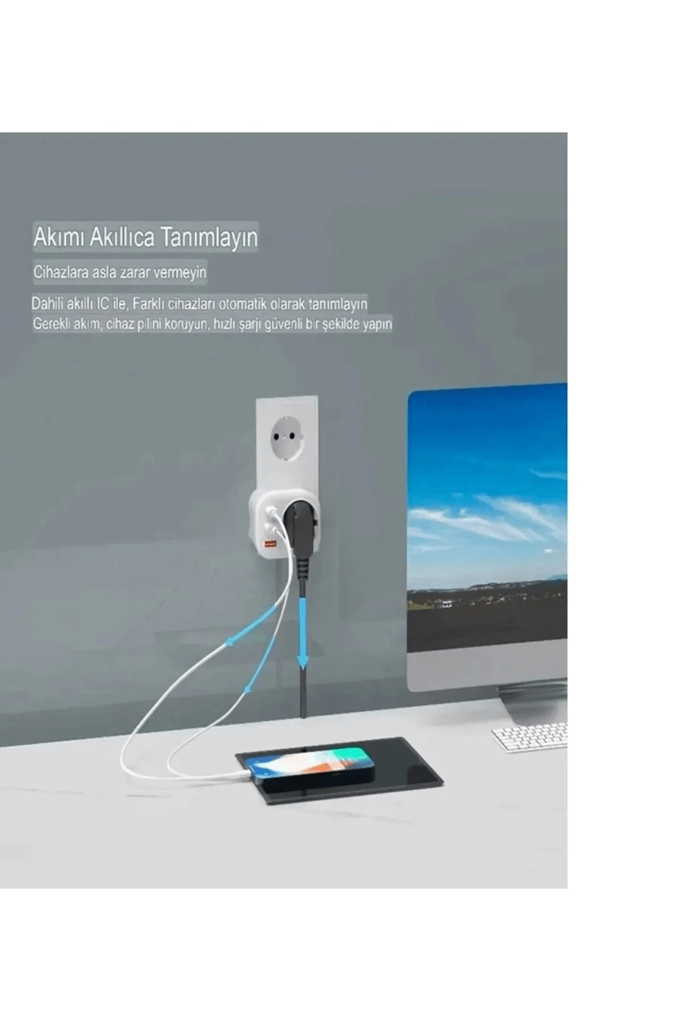 Ac-115 2500w 3.4a 2usb 1type-c 1soket Akım Korumalı Şarj Adaptörü Priz Çoğaltıcı