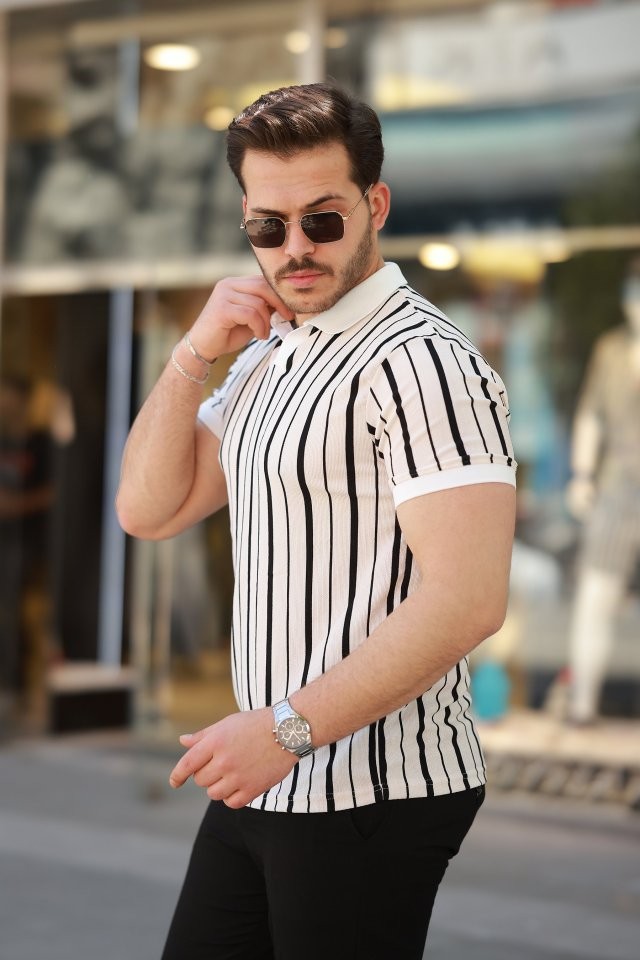Erkek Yakalı örme Kumaş Kısa Kollu T-shirt