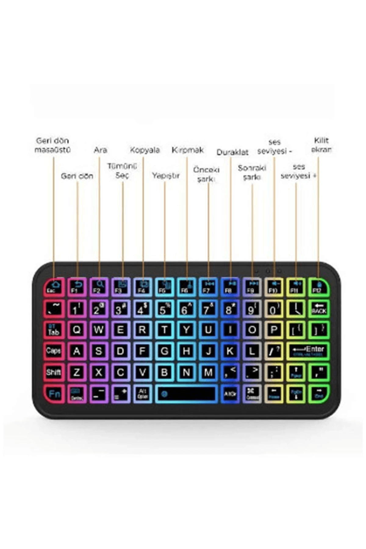 Mini Klavye Smarttv Işıklı Bluetooth Kablosuz Televizyon Ps3 Dizüstü Tabletler Ve Telefonlar İçin