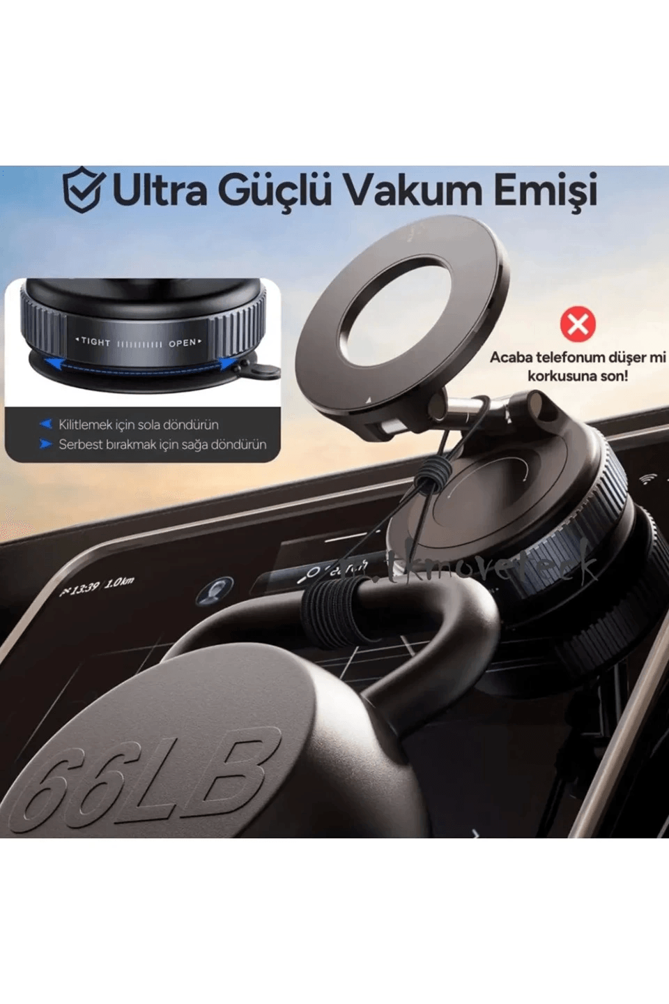 360 Dönebilen Ayarlanabilir Araç Içi Tutucu Kullanılabilen Vakumlu K007 Magsafe Telefon Tutucu