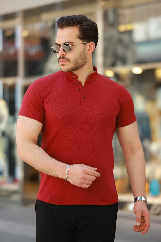 Erkek Hakim Yaka Dokuma Pamuklu Kumaş Kısa Kollu T-shirt