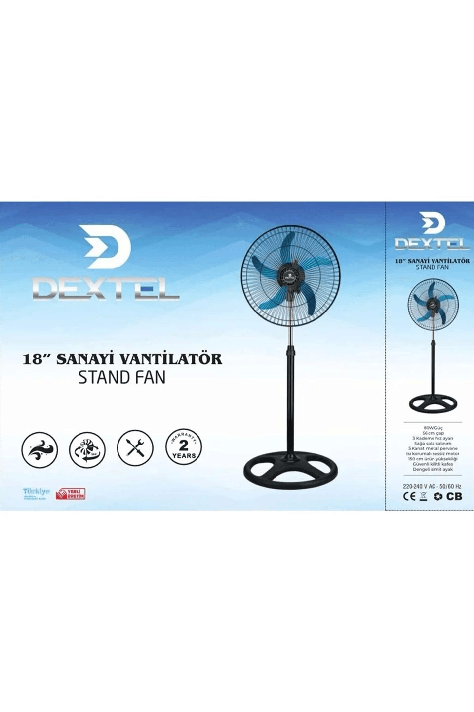 5 Metal Kanatlı Soğutucu Vantilatör Pervane 3 Kademe Hız Kontrol 18’’inch - 80w
