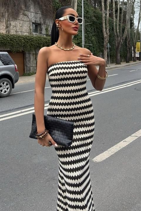 Maura Desenli Straplez Elbise 2770