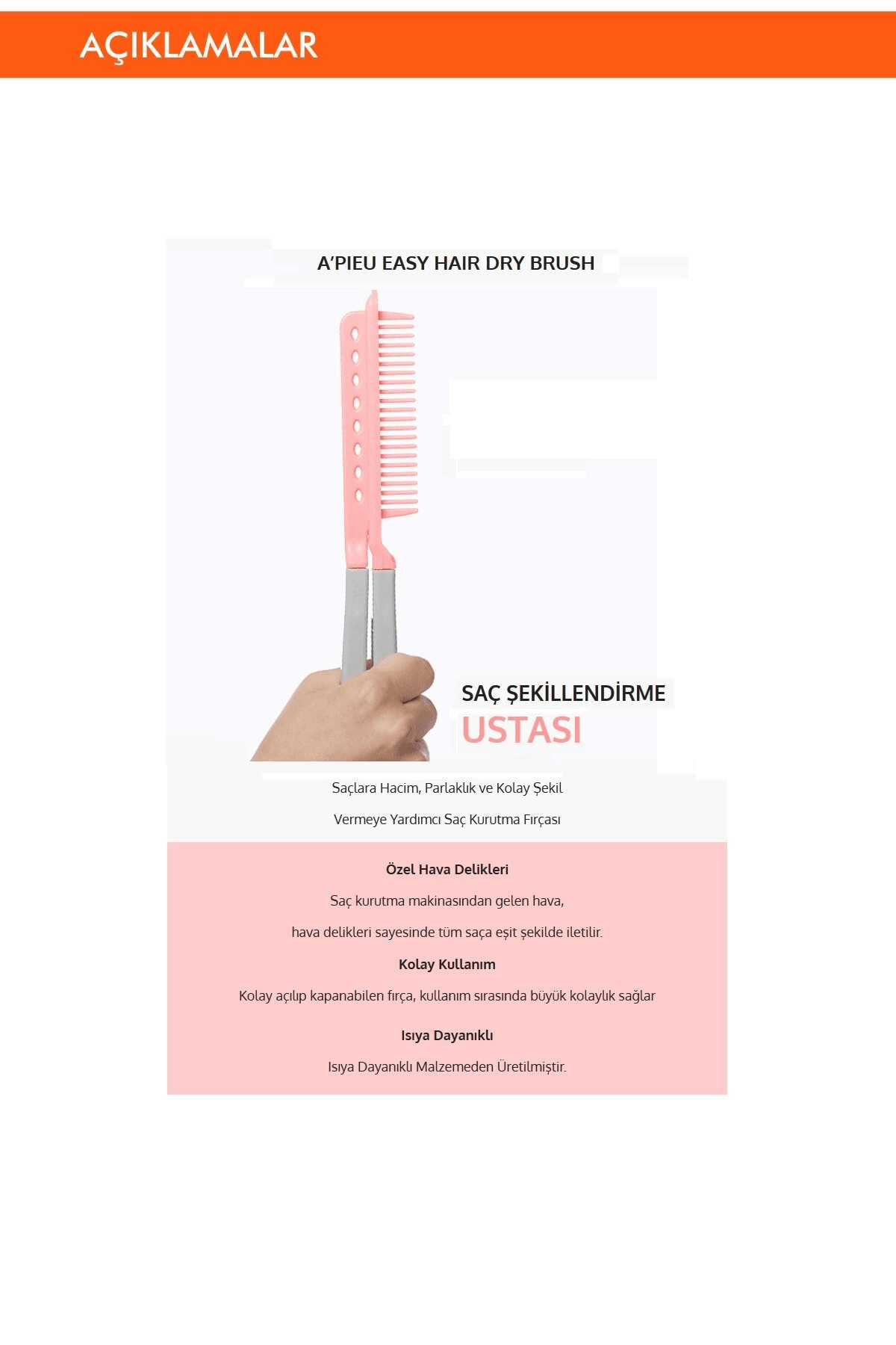 Saçlara Kolay Şekil Veren Saç Kurutma Fırçası Apıeu Easy Hair Dry Brush