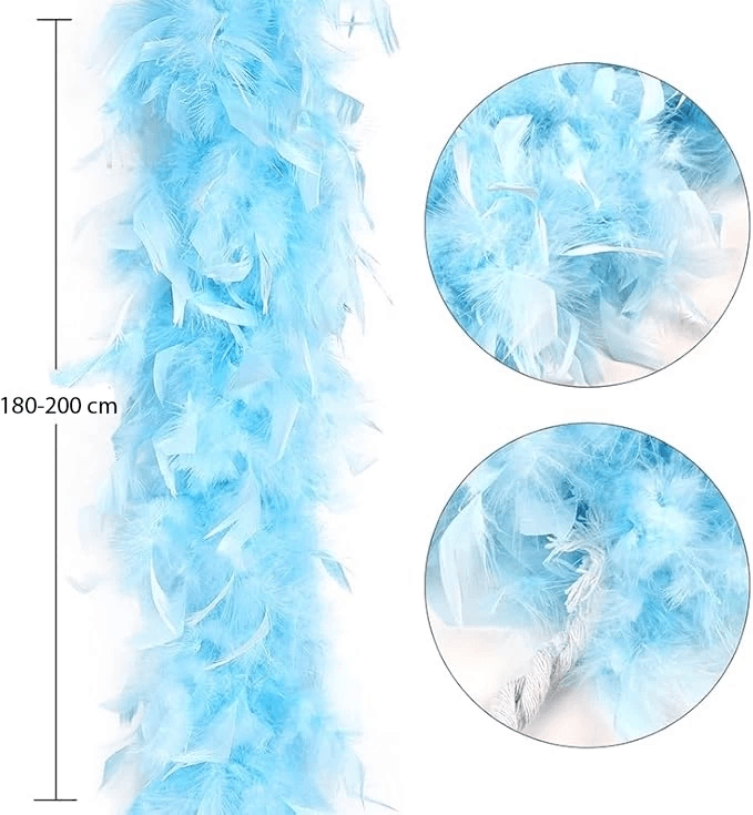 Açık Mavi Renk Kabarık Kalın Otriş Boa Tüy 6 Cm Genişlik 180-200 Cm Uzunluk