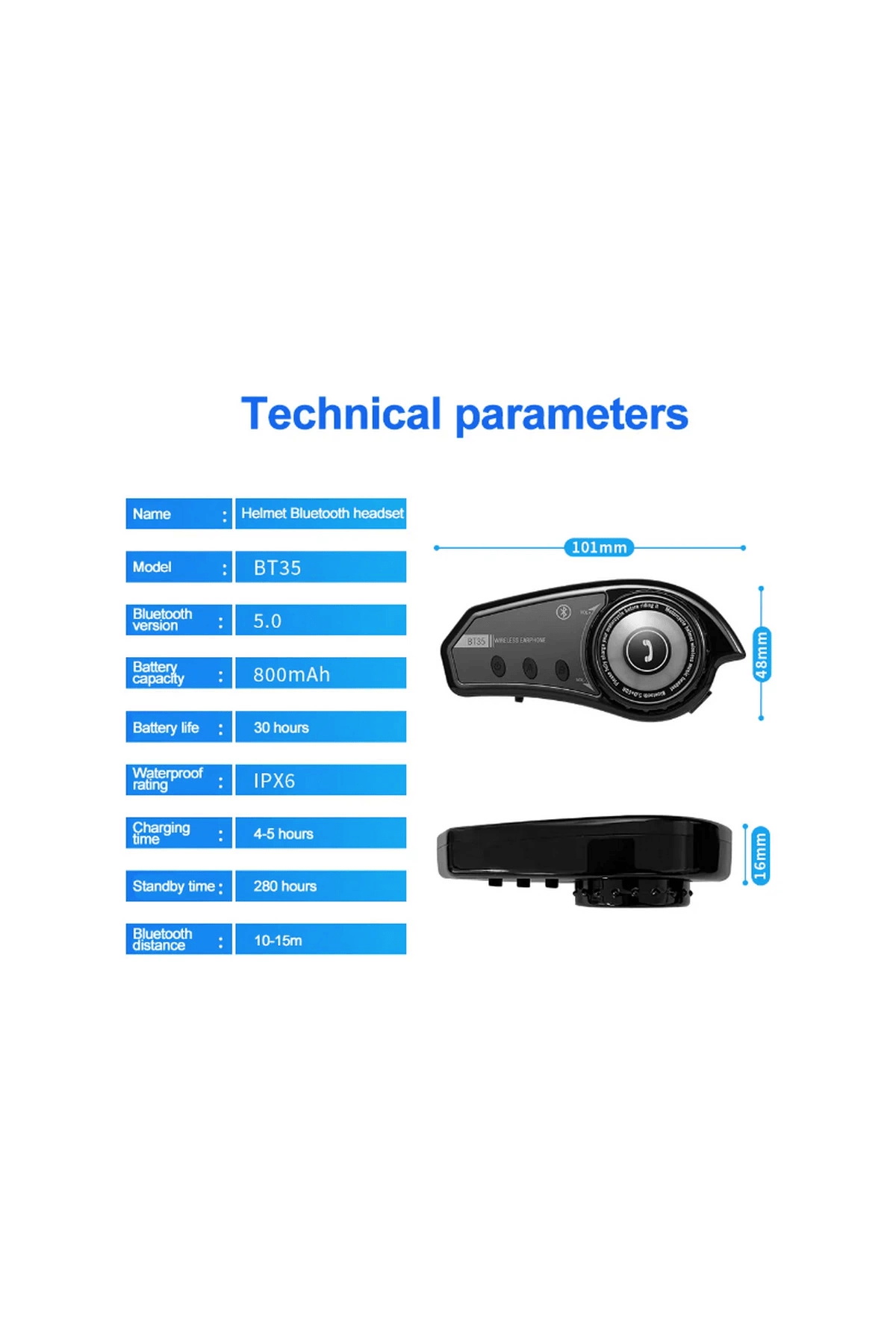 Bt35 Kask Kulaklık Bluetooth 5.0 Motosiklet Interkom Su Geçirmez Kablosuz Kulaklık