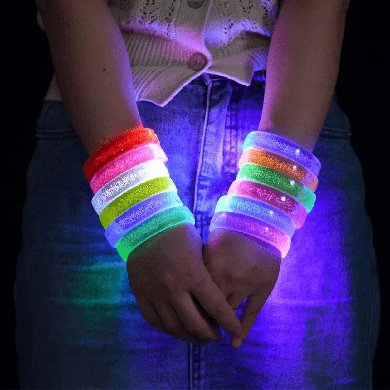 Turuncu Led Işıklı Baskı Yapılabilen Pilli Bileklik Bilezik 1,5 Cm Genişlik